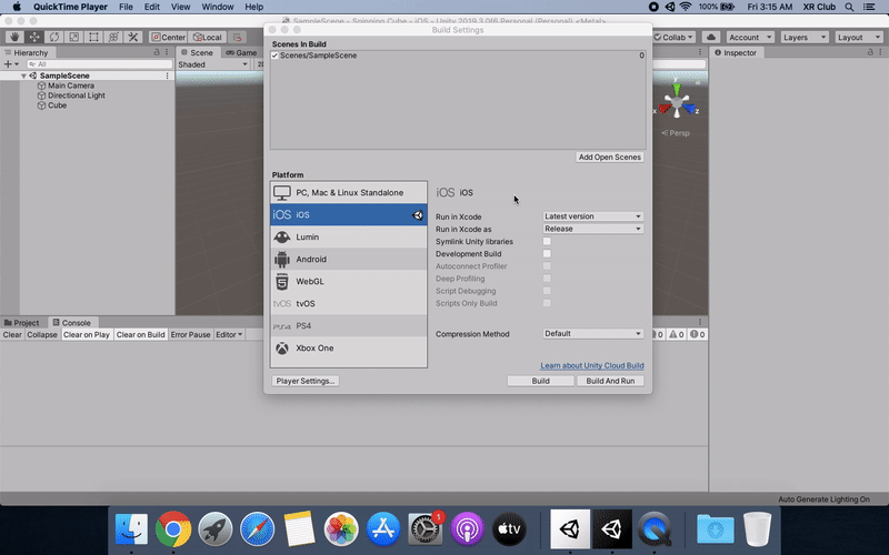 GIF showing how to build project from Unity