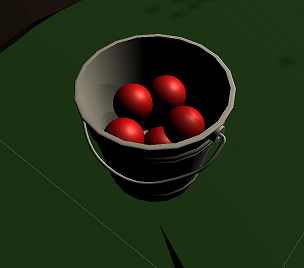 A bucket of balls in the scene