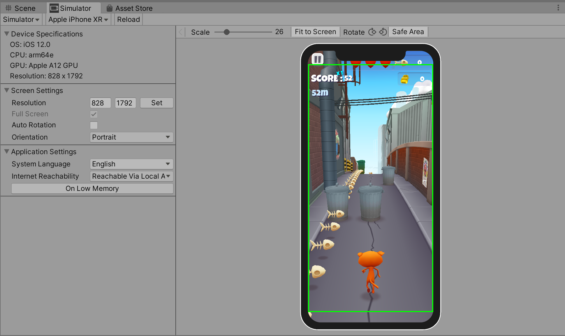 Screenshot of Unity's Device Simulator